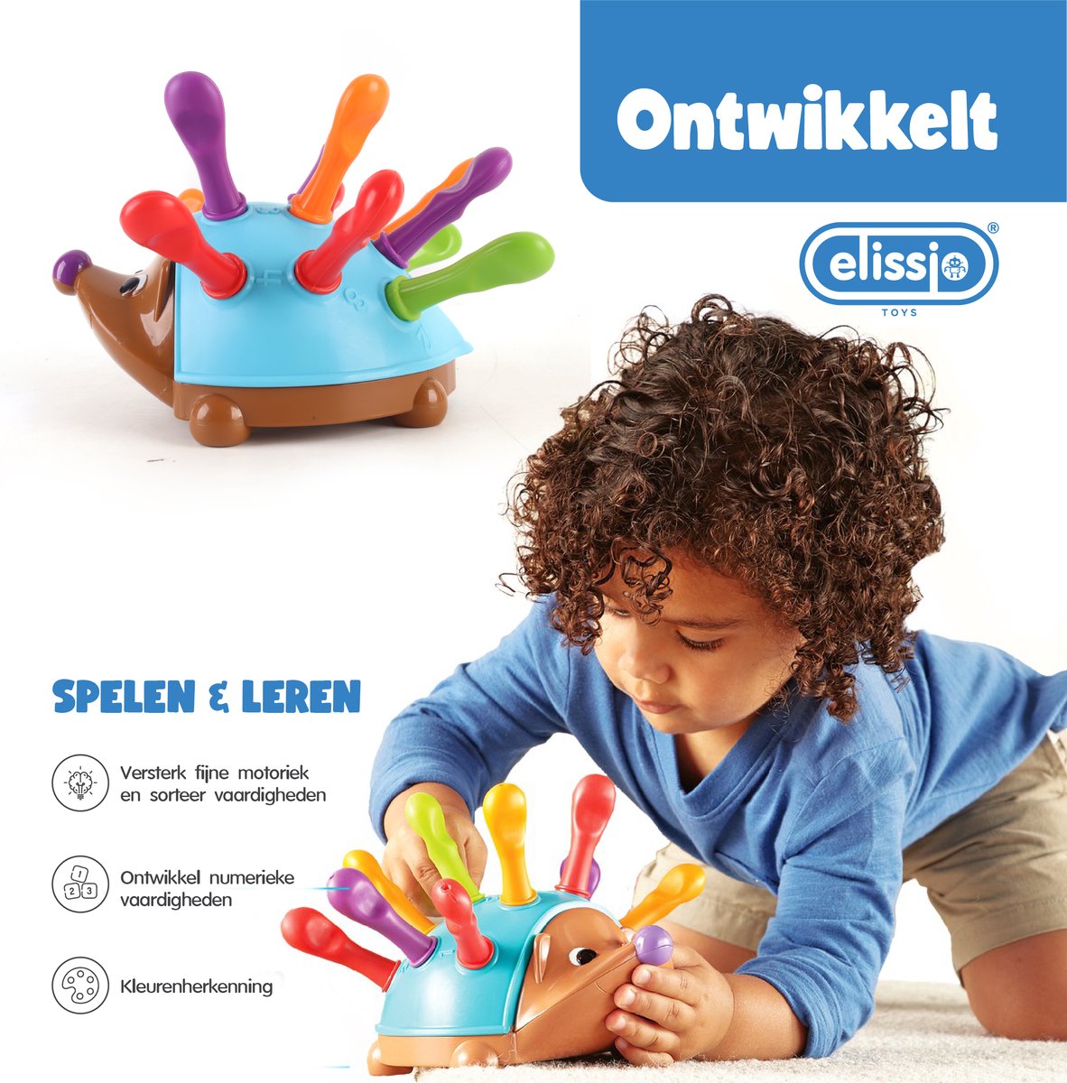 Elissio® Montessori Fijne Motoriek Egel – Blauw
