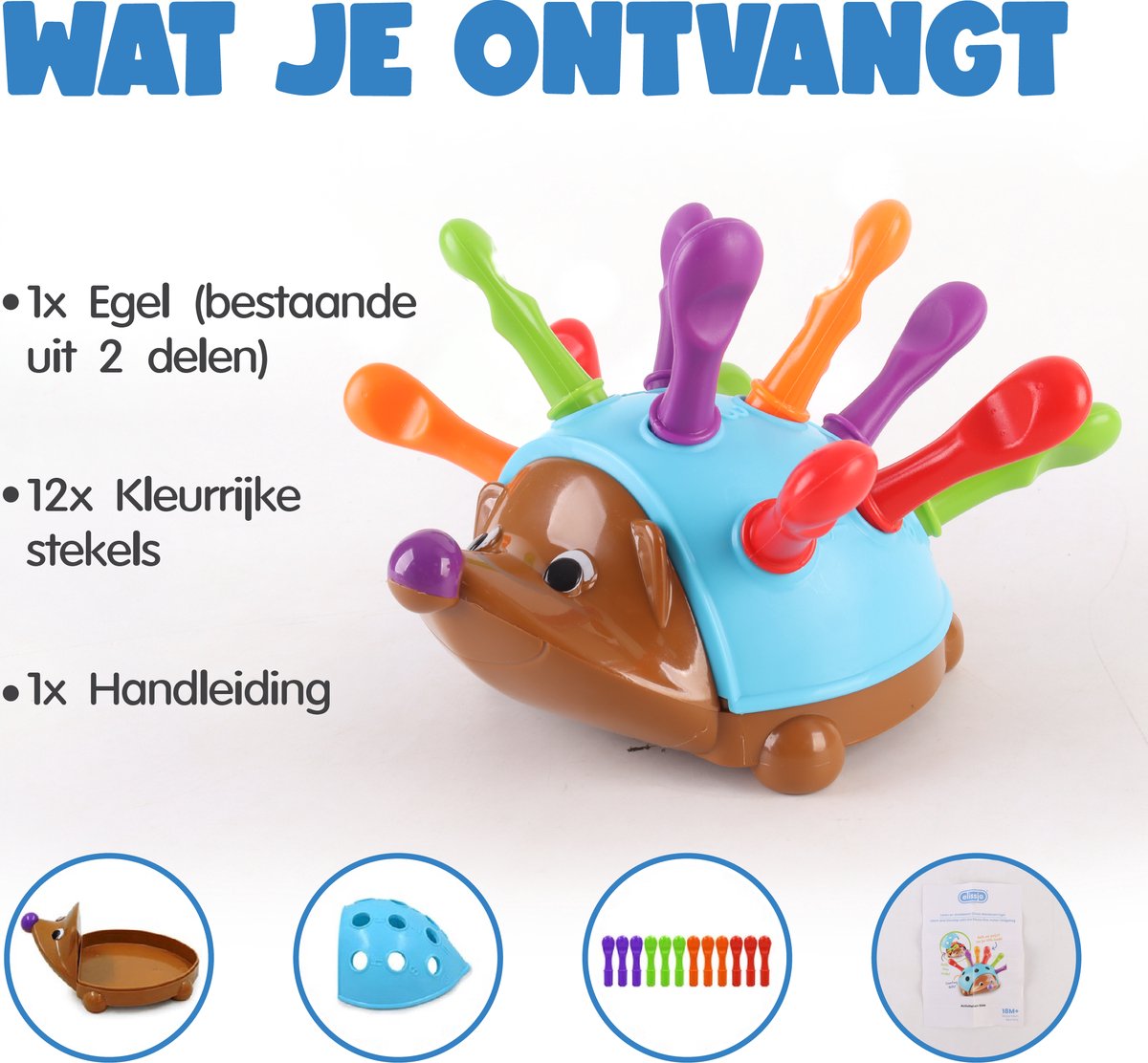 Elissio® Montessori Fijne Motoriek Egel – Blauw