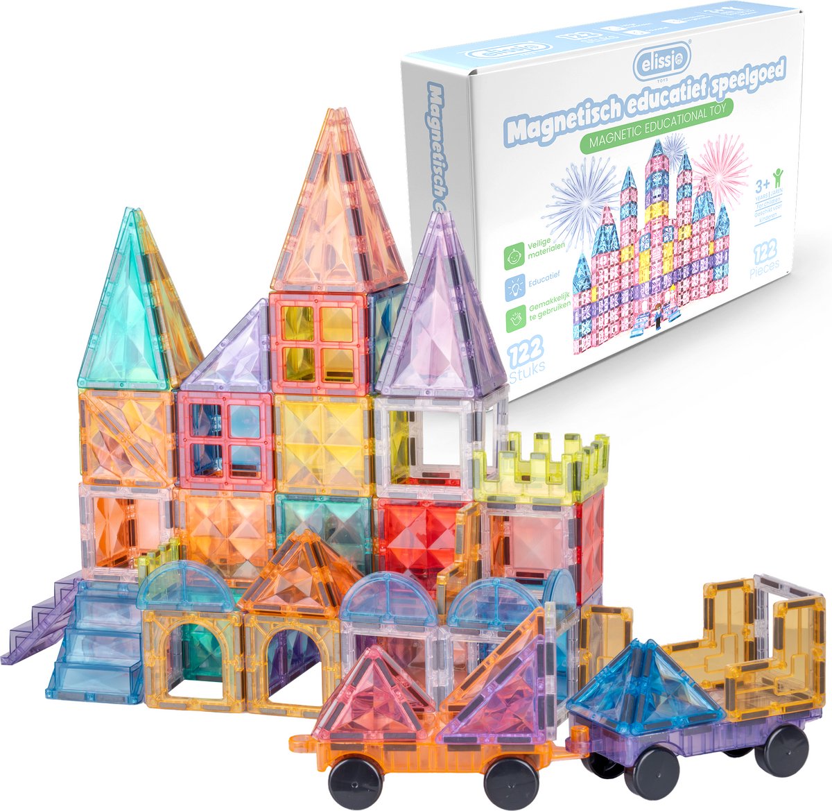 Elissio® Star Pastel Magnetische Bouwstenen – 122 Stuks