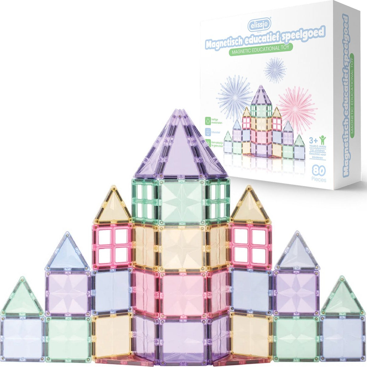 Elissio® Star Pastel Magnetische Bouwstenen – 80 Stuks