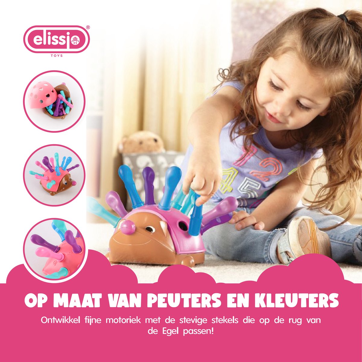 Elissio® Montessori Fijne Motoriek Egel – Roze